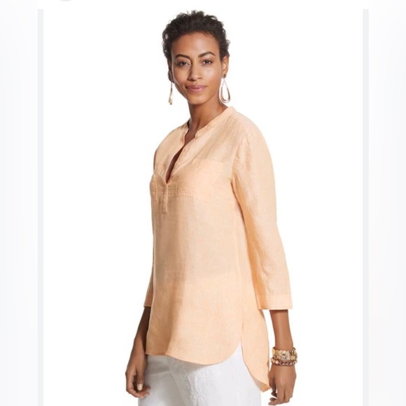 Chico's Tops - Chico’s Orange 100% Linen 3/4 Sleeves‎ Shirt Size 1